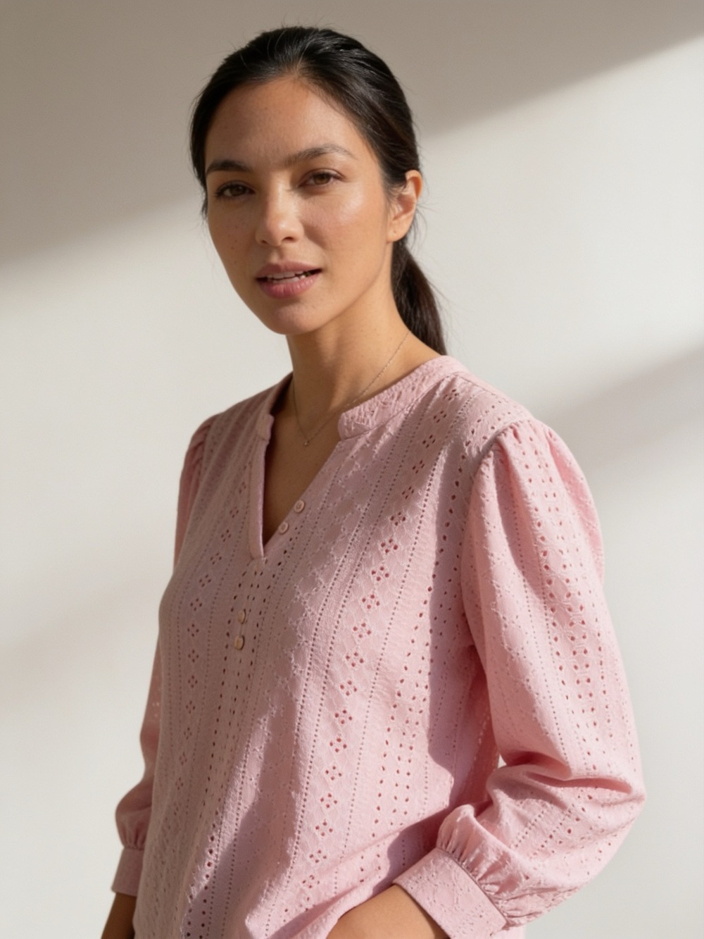 NWT Zolucky Pink Eyelet Long-Sleeve Blouse Size XL